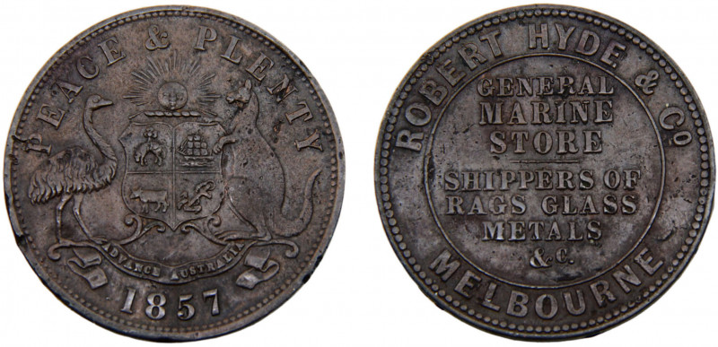 Australia British colony Victoria 1 Penny 1857 Robert Hyde & Co, Token Copper 14...