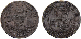 Australia British colony Victoria 1 Penny 1857 Robert Hyde & Co, Token Copper 14.15g KM# Tn133