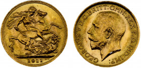 Australia Commonwealth George V 1 Sovereign 1911 M Melbourne mint Gold 0.9167 8g KM# 29