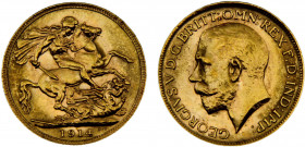 Australia Commonwealth George V 1 Sovereign 1914 P Perth mint Gold 0.9167 7.99g KM# 29