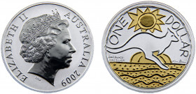 Australia Commonwealth Elizabeth II 1 Dollar 2009 Canberra mint(Mintage 5997) 4th Portrait - Ken Done Kangaroo, Silver Gilded Proof Gold plated silver...