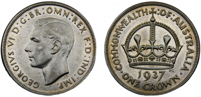 Australia Commonwealth George VI 1 Crown 1937 Melbourne mint Coronation of King ...
