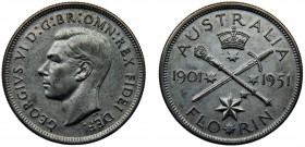 Australia Commonwealth George VI 1 Florin 1951 Melbourne mint 50th Anniversary of Federation Silver 0.5 11.24g KM# 47