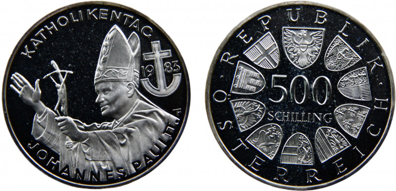 Austria Second Republic 500 Schilling 1983 Catholic Day - Pope's Visit Silver 0....