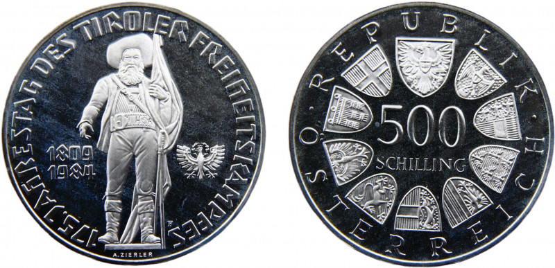 Austria Second Republic 500 Schilling 1984 Tirolean Revolution Silver 0.925 24g ...
