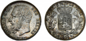 Belgium Kingdom Leopold II 5 Francs 1868 Brussels mint Silver 25.03g KM# 24