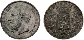 Belgium Kingdom Leopold II 5 Francs 1870 Brussels mint Silver 24.93g KM# 24