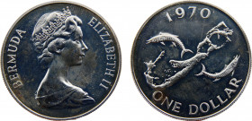 Bermuda British Overseas Territory Elizabeth II 1 Dollar 1970 Llantrisant mint(Mintage 11000) First Decimal Coinage Silver 0.8 28.93g KM# 20