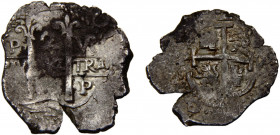 Bolivia Spanish colony Carlos II 2 Reales "1684" V anv/ VR rev Potosi mint Colonial Cob coinage Silver 6.88g KM# 24