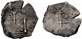 Bolivia Spanish colony Carlos II 2 Reales 1669 P Potosi mint Colonial Cob coinage Silver 6.83g KM# 24
