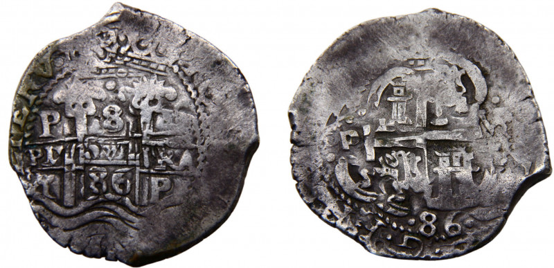 Bolivia Spanish colony Carlos II 8 Reales 1686 P VR Potosi mint Colonial Cob coi...