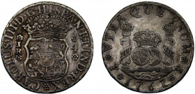 Bolivia Spanish colony Carlos III 4 Reales 1767 PTS JR Potosi mint Silver 13.28g KM# 49