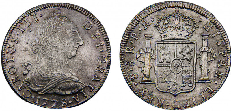 Bolivia Spanish colony Carlos III 8 Reales 1778 PTS PR Potosi mint Silver 26.9g ...