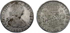 Bolivia Spanish colony Carlos IV 8 Reales 1807 PTS PJ Potosi mint Silver 26.66g KM# 73