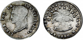 Bolivia Republic 4 Soles 1856 PTS MJ Potosi mint Silver 13.94g KM#123.2