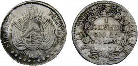 Bolivia Republic 1 Boliviano 1868 PTS FE Potosi mint Silver 25.25g KM#152.2