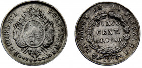 Bolivia Republic 5 Centavos 1876 PTS FE Potosi mint Silver 1.16g KM# 157.1