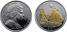 British Virgin Islands British colony Elizabeth II 10 Dollars 2008 Admiral Nelson, Victory at Trafalgar Silver 0.999 28.64g