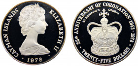 Cayman Islands British Overseas Territory Elizabeth II 25 Dollars 1978 (Mintage 5000) 25th Anniversary of Coronation, St. Edward's Crown Silver 0.925 ...