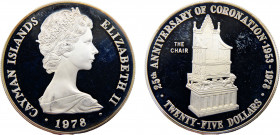 Cayman Islands British Overseas Territory Elizabeth II 25 Dollars 1978 (Mintage 5000) 25th Anniversary of Coronation, The Chair Silver 0.925 51.8g KM#...
