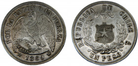 Chile Republic 1 Peso 1869 So Santiago mint Silver 24.86g KM#142.1