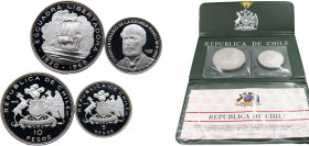 Chile Republic 5 Pesos / 10 Pesos 1968 So (Mintage 1200)/ (Mintage 1215) Set 2 Pieces Arrival of Liberation Fleet & Arturo Pratt Silver 99.9 22.5g/45g...