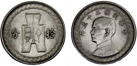 China 10 Fen 1936 2nd series Nickel 4.53g Y# 349a