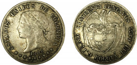 Colombia United States 50 Centavos 1880 BOGOTA Bogota mint Silver 12.69g KM#177.1