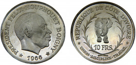 Côte d'Ivoire Republic 10 Francs CFA 1966 Félix Houphouët, Boigny Silver 0.925 25g KM# 1