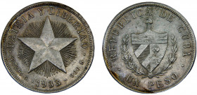 Cuba First Republic 1 Peso 1933 Philadelphia mint "Star" Peso Silver 26.75g KM# 15