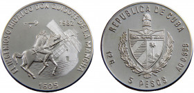 Cuba Second Republic 5 Pesos 1982 Havana mint(Mintage 2000) Spanish Themes, Don Quixote and the Windmills Silver 0.999 12.01g KM# 100