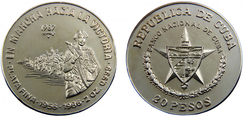 Cuba Second Republic 20 Pesos 1987 Havana mint(Mintage 500) Themes of the Cuban ...