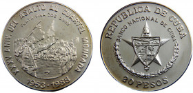 Cuba Second Republic 20 Pesos 1988 Themes of the Cuban Revolution, Assault to the Moncada Garrison Silver 0.999 62.2g KM# 237