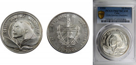 Cuba Second Republic 10 Pesos 1990 Havana mint(Mintage 2000) 70th Anniversary of the Birth of Celia Sanchez PCGS PR67 Silver 0.999 KM# 262