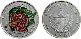 Cuba Second Republic 10 Pesos 1997 Flora del Caribe, Hibiscus Elatus Silver 0.999 7g KM# 581