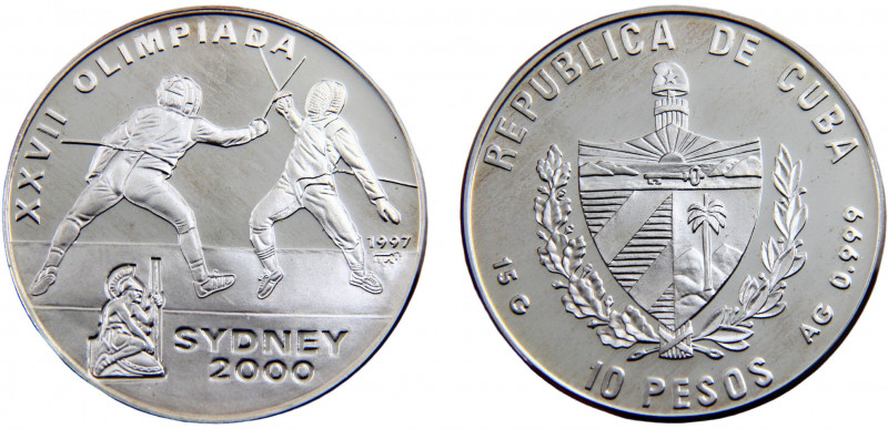 Cuba Second Republic 10 Pesos 1997 XXVII Olympics Sydney, 2000 Silver 0.999 15.0...