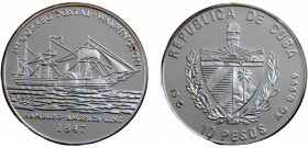 Cuba Second Republic 10 Pesos 1997 (Mintage 5000) First Post Service, Ship Washington Silver 0.999 15.05g KM# 609