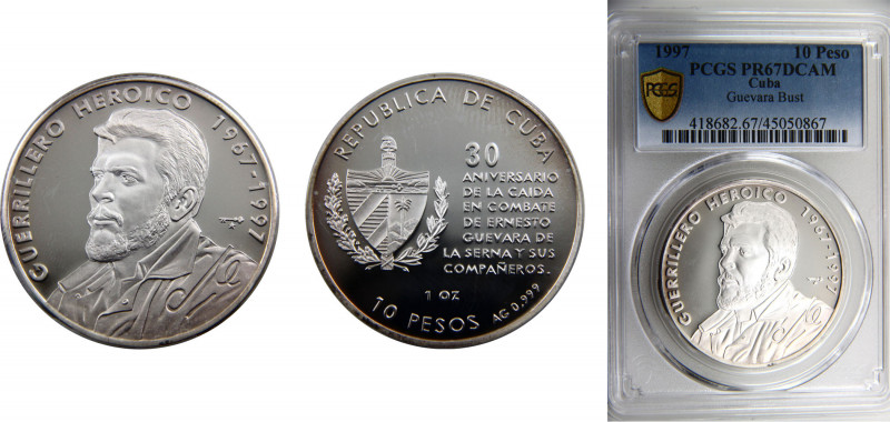 Cuba Second Republic 10 Pesos 1997 Havana mint(Mintage 10000) 30th Anniversary o...