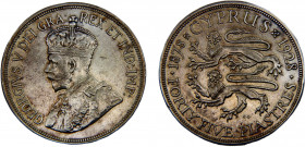 Cyprus British colony George V 45 Piastres 1928 London mint 50th Anniversary of Cyprus Silver 28.3g KM# 19