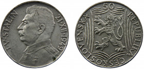 Czechoslovaki People's Republic 50 Korun 1949 70th Birthday of Josef V Stalin Silver 0.5 10.01g KM# 28