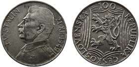 Czechoslovaki People's Republic 100 Korun 1949 70th Birthday of Josef V Stalin Silver 0.5 14.1g KM# 30