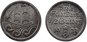 Danzig Free City ½ Gulden 1923 Silver 2.51g KM# 144