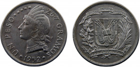 Dominican Third Republic 1 Peso 1952 Philadelphia mint(Mintage 20000) Silver 0.9 26.67g KM# 22