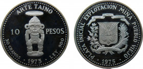 Dominican Fourth Republic 10 Pesos 1975 (Mintage 5000) First silver extraction from Pueblo Viejo Mine Silver 0.9 29.87g KM# 38