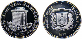 Dominican Fourth Republic 30 Pesos 1977 (Mintage 2000) 30th Anniversary of Central Bank of the Domincan Republic Silver 0.925 77.87g KM# 46