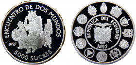 Ecuador Republic 5000 Sucres 1997 (Mintage 6000) Ibero-American Series, Native Costumes Silver 0.925 27.17g KM# 100