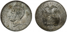 Ecuador Republic 5 Sucres 1944 Mo Mexico City mint head of Antonio José de Sucre Silver 25.14g KM# 79