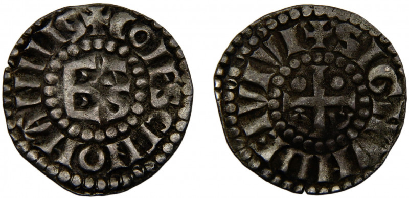 France Kingdom County of Maine Herbert I AR Denier ND (1015-1246) Silver 1.25g P...