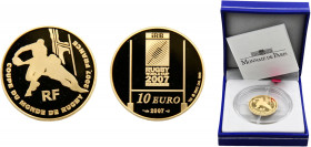 France Fifth Republic 10 Euro 2007 (Mintage 500) Rugby World Cup Gold 0.92 8.45g KM# 1485