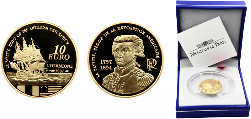 France Fifth Republic 10 Euro 2007 (Mintage 499) Marquis de La Fayette Gold 0.92...